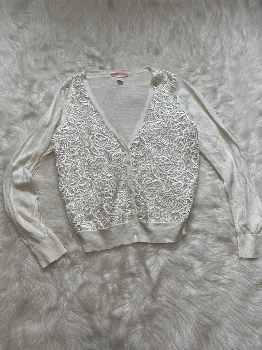 Victoria's Secret Linen Lace Front Cardigan Sweater Coconut Milk White Large
